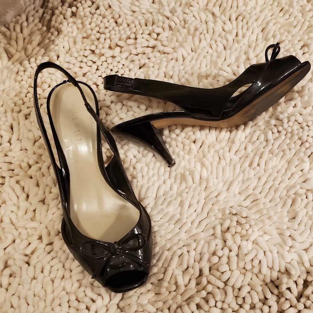 Nine West Black Open Toe with Bow Heels